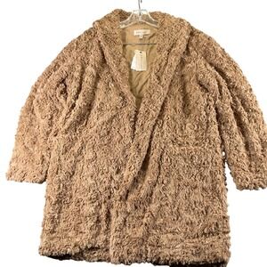 Philosophy Republic Clothing Faux Fur‎ Teddy Coat Womens MED Tan Open Front NWT